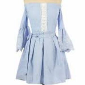 Pinstripe Lace Front Off The Shoulder Dress